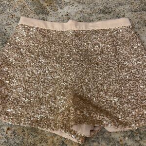French Connection Sequin Shorts in Gold and Cream
